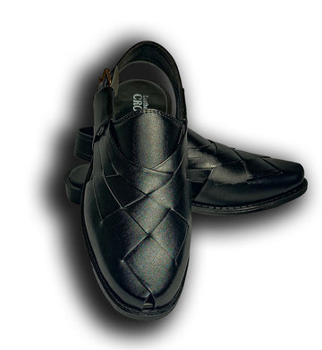 Black And Brown Woven Peshawri Chappal