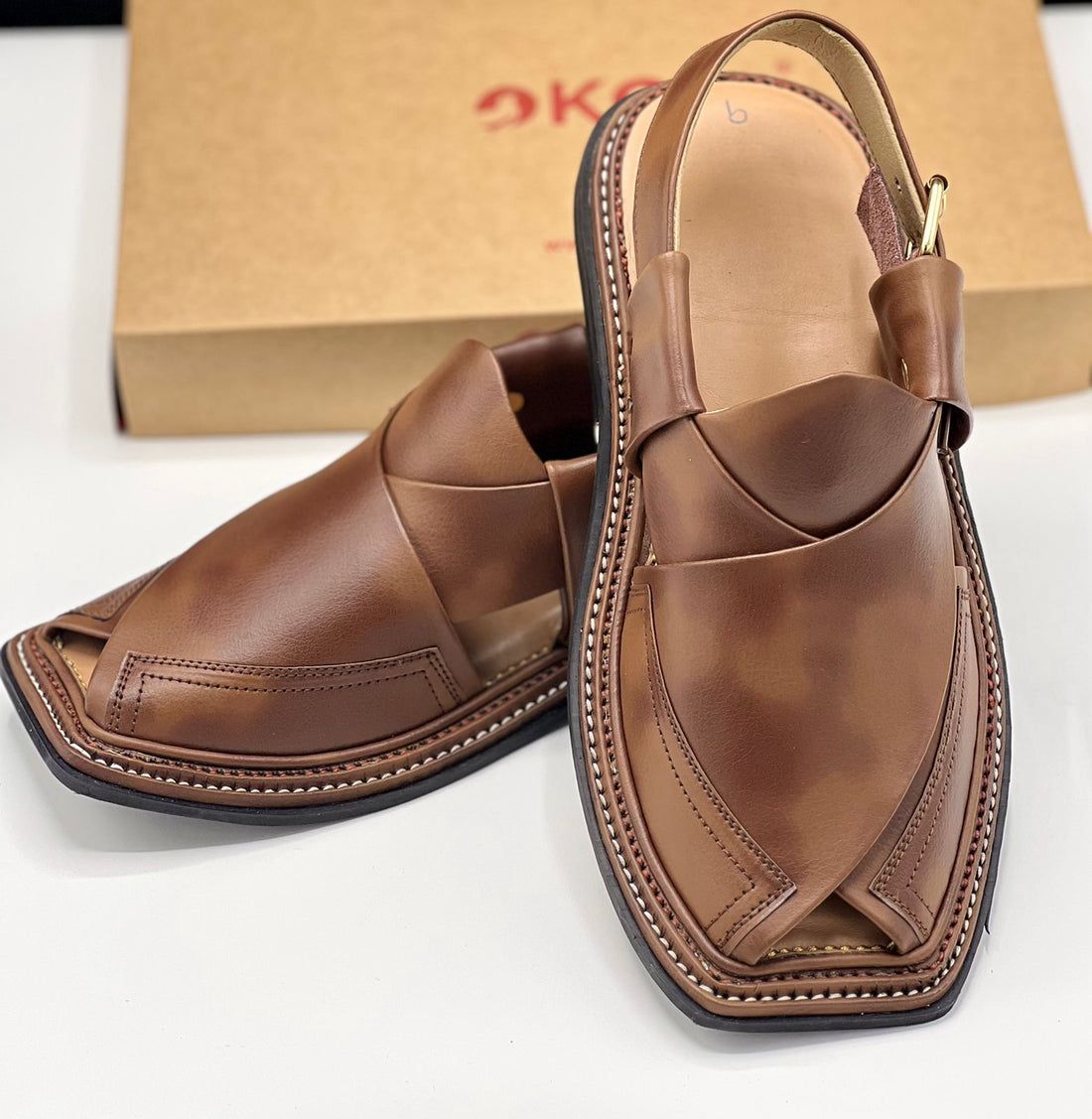 Brown Hand-Stitched Peshawri Chappal