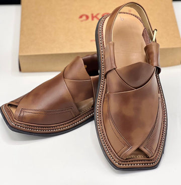 Brown Hand-Stitched Peshawri Chappal