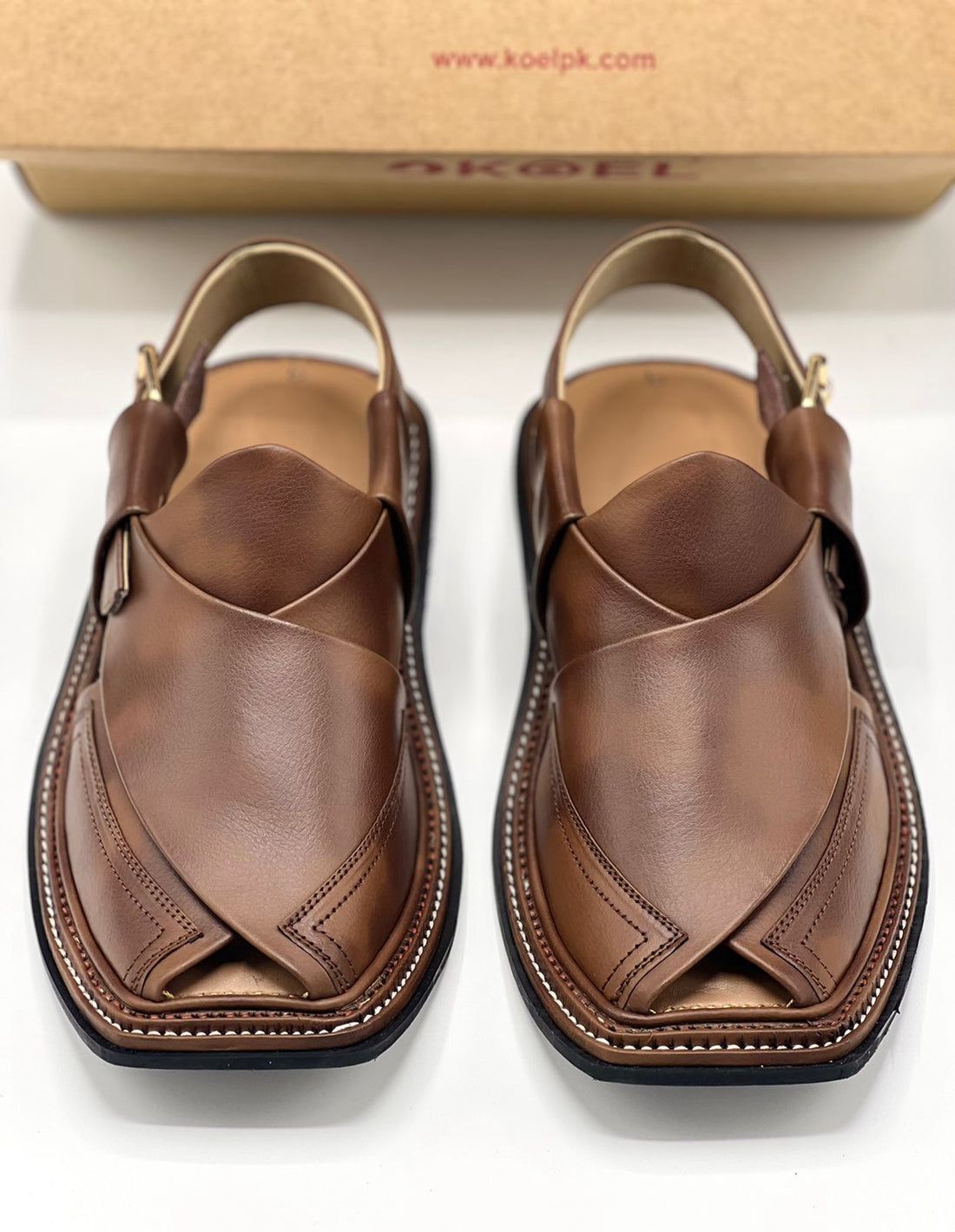 Brown Hand-Stitched Peshawri Chappal