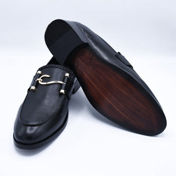 BLACK HORSEBIT LOAFERS WITH S BUCKLE