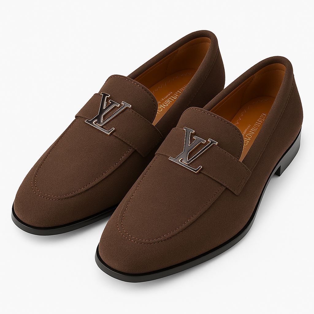 BROWN SUEDE LOAFERS WITH LV BUCKLE