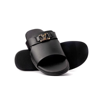 PLAIN LEATHER SLIPPERS WITH LV BUCKLE